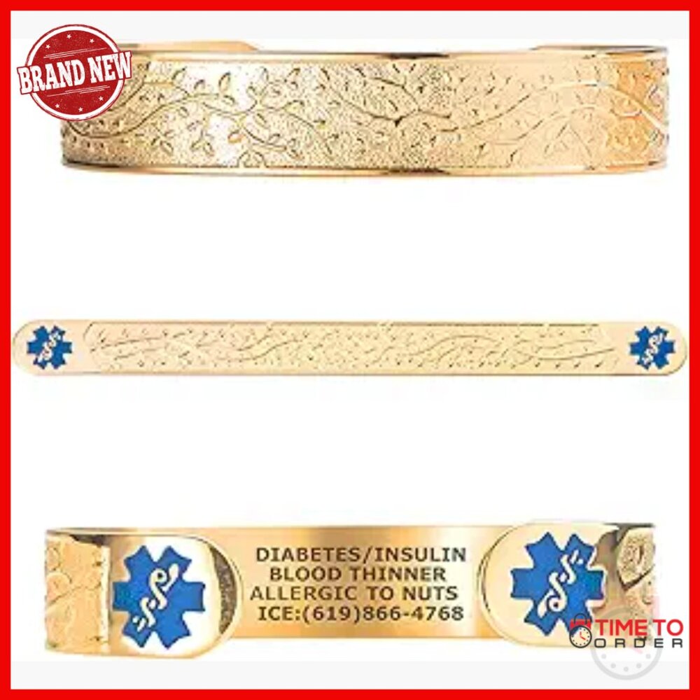 Medical Alert ID Bracelet Stainless Steel Stretch Cuff Custom Engraved